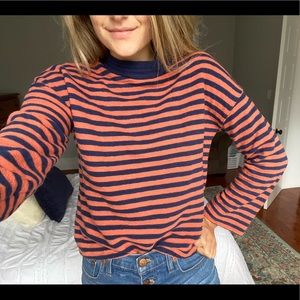 madewell orange and navy stripe boat neck top